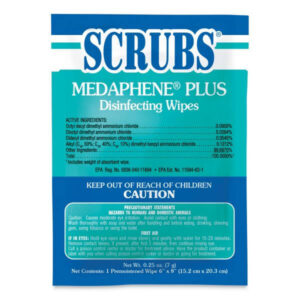 SCRUBS Medaphene Disinfectant Wet Wipes, 6 x 8, Citrus, White, Individually Wrapped Foil Packets, 100/Carton